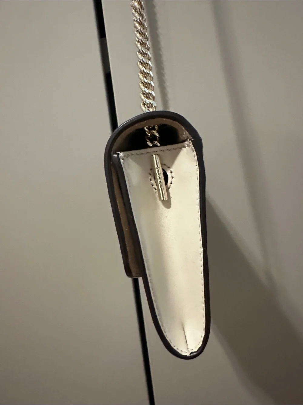 Sandro Lou Calf Leather Crossbody Bag in Burgundy and Cream with Chain Strap